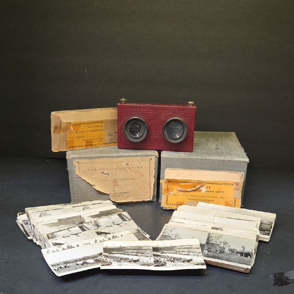 Vtg 1930s Stereoview KEYSTONE Junior Stereograph ,  100+ Photo Cards  WBox (Set1